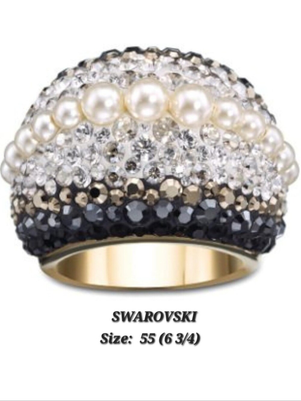 Swarovski Chic Royalty Cream Pearl Crystal Gold Tone Ring Size 55 (6 3/4)